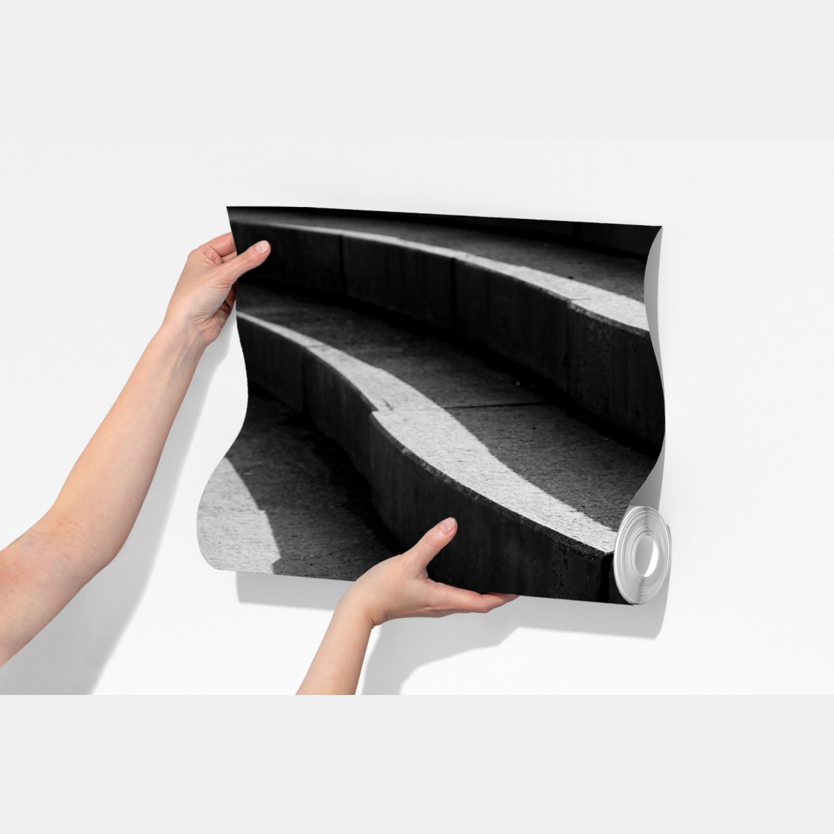 Fototapeta zakrzywione betonowe schody w cieniu – Wallissimo® Fototapeta zakrzywione betonowe schody w cieniu – Wallissimo®