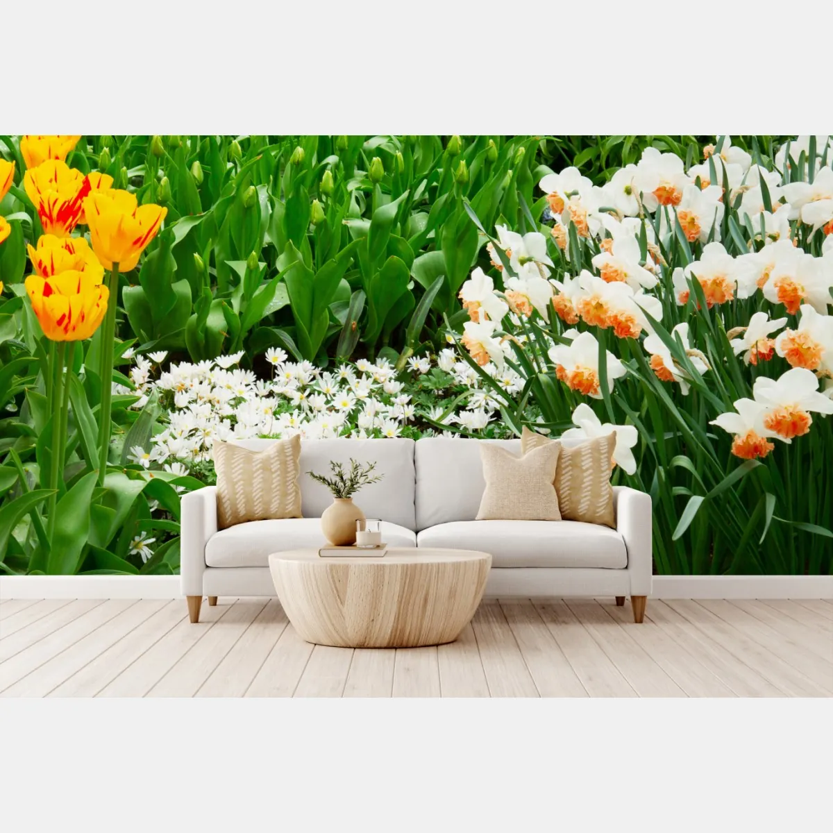 Fototapeta żywy wiosenny ogród kwiatowy – Wallissimo® Fototapeta żywy wiosenny ogród kwiatowy – Wallissimo®
