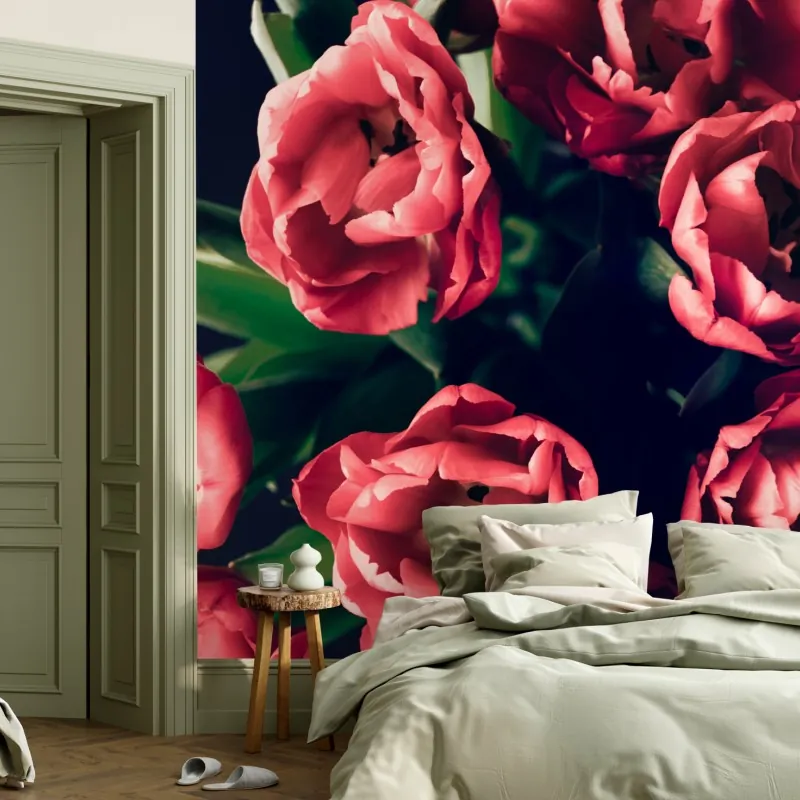 Wall mural moody pink tulip bouquet