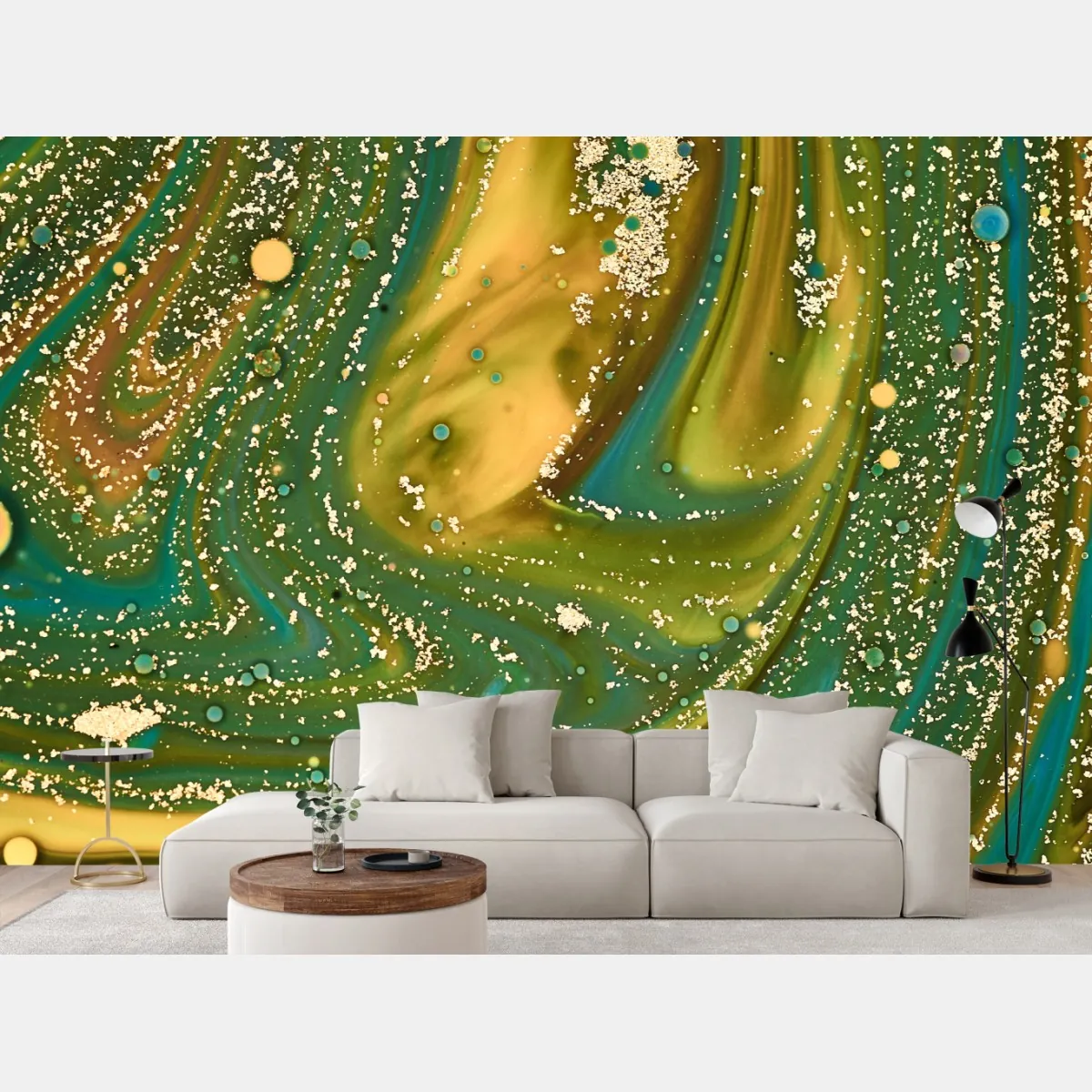 Fototapeta zielono-złota płynna marmurkowa grafika – Wallissimo® Fototapeta zielono-złota płynna marmurkowa grafika – Wallissimo®