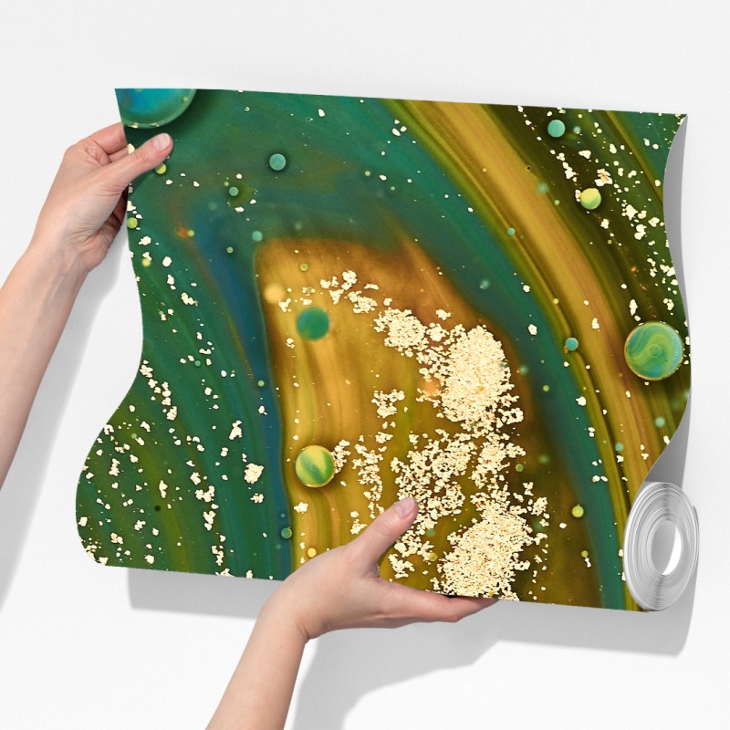 Fototapeta zielono-złota płynna marmurkowa grafika – Wallissimo® Fototapeta zielono-złota płynna marmurkowa grafika – Wallissimo®