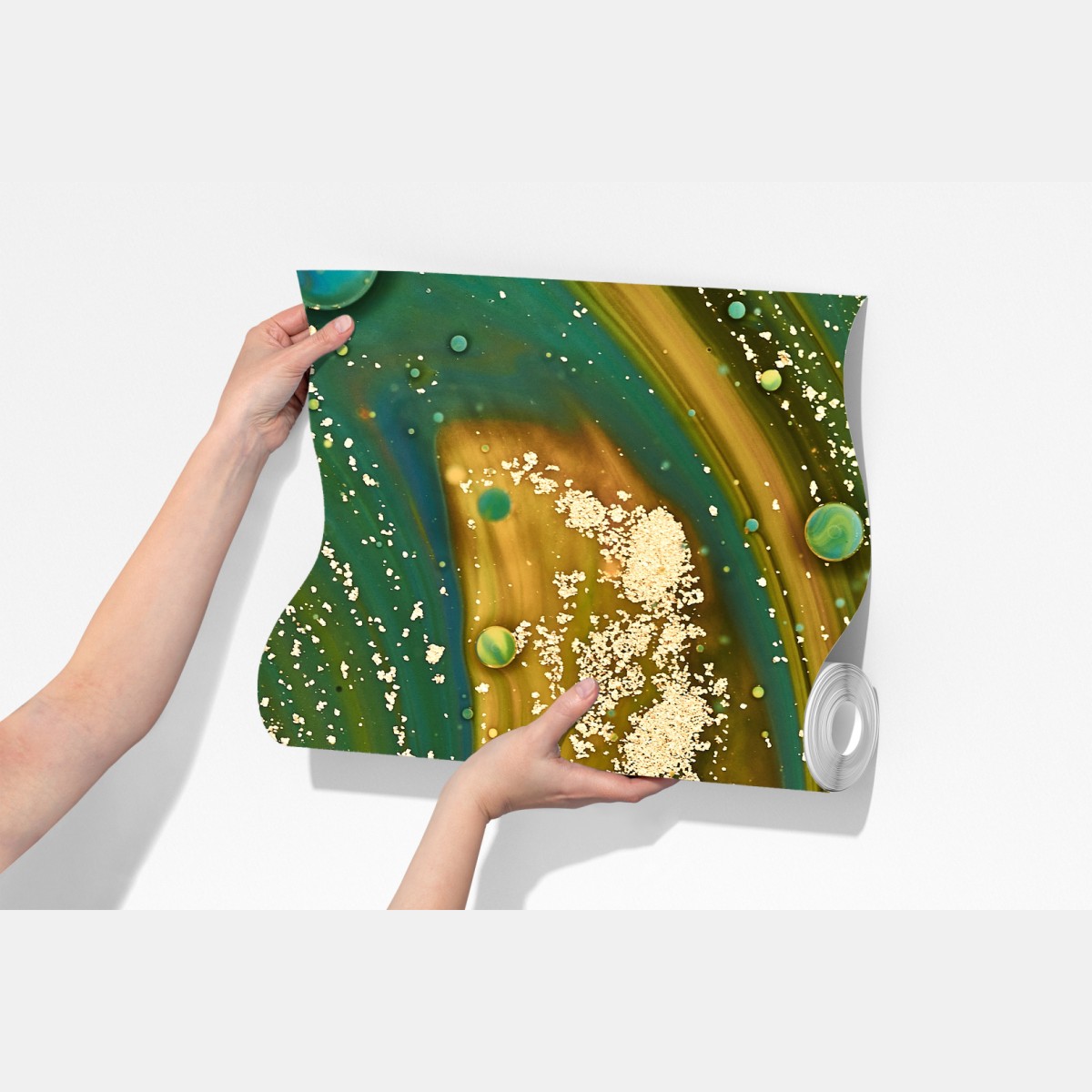 Fototapeta zielono-złota płynna marmurkowa grafika – Wallissimo® Fototapeta zielono-złota płynna marmurkowa grafika – Wallissimo®