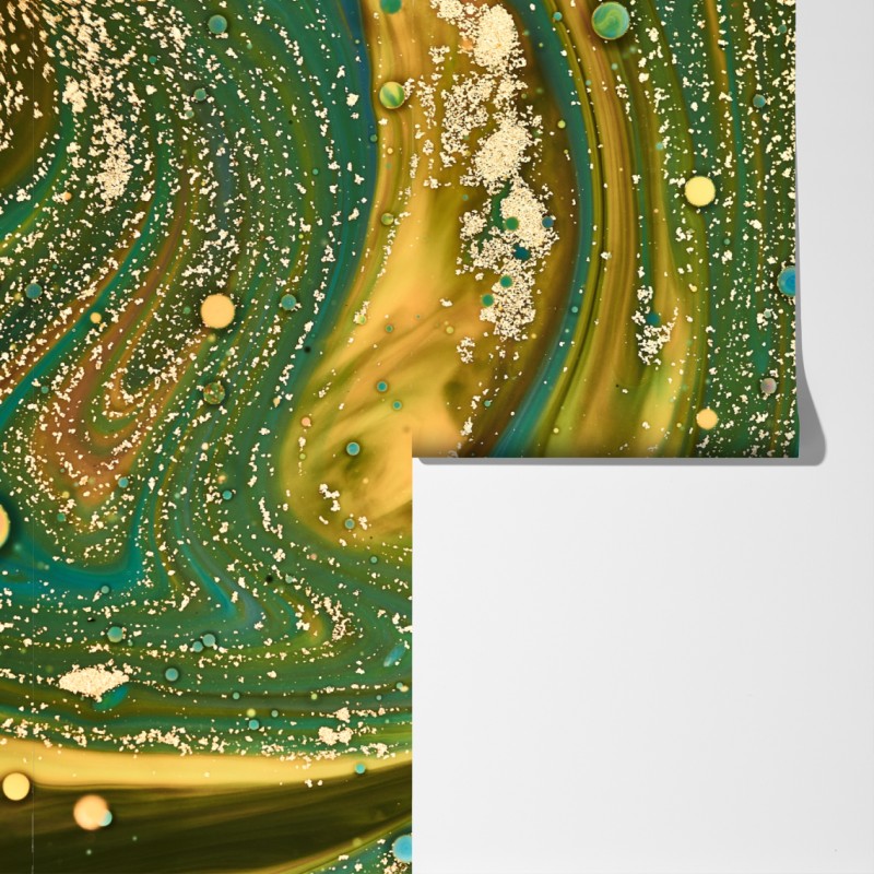 Fototapeta zielono-złota płynna marmurkowa grafika – Wallissimo® Fototapeta zielono-złota płynna marmurkowa grafika – Wallissimo®