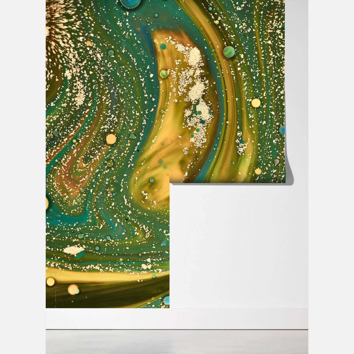 Fototapeta zielono-złota płynna marmurkowa grafika – Wallissimo® Fototapeta zielono-złota płynna marmurkowa grafika – Wallissimo®