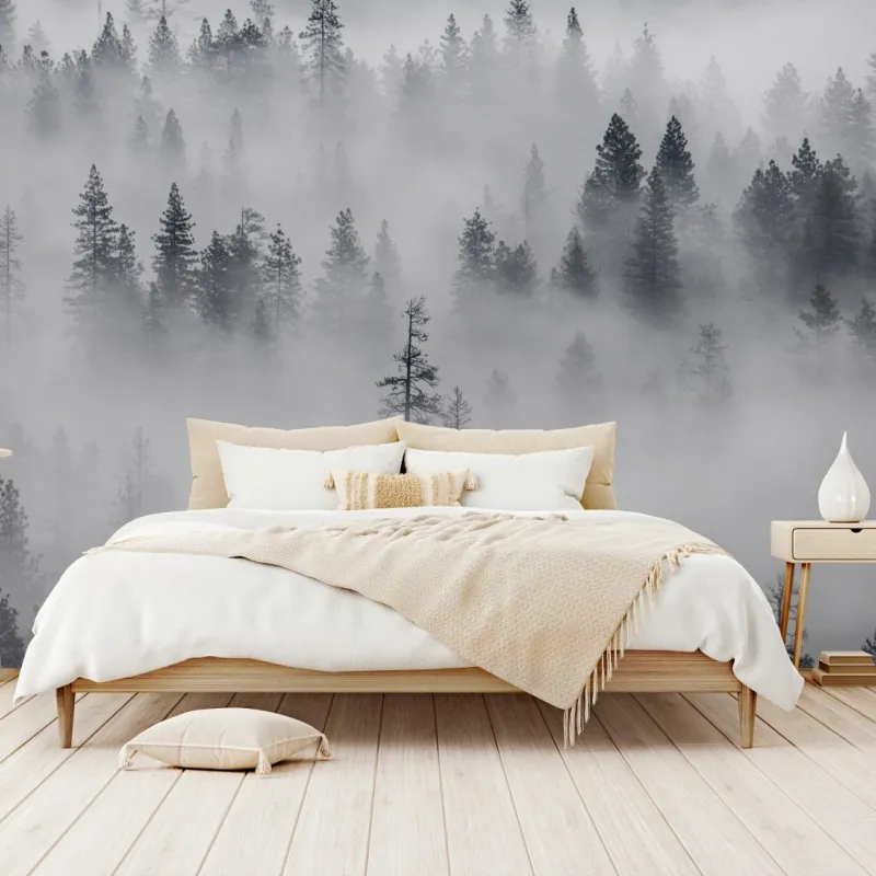 Fototapeta mglisty las sosnowy – Wallissimo® Fototapeta mglisty las sosnowy – Wallissimo®
