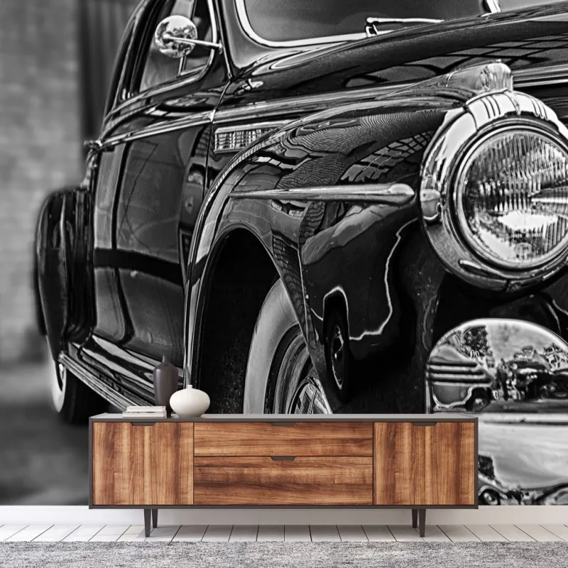 Wall mural vintage classic car on cobblestone street