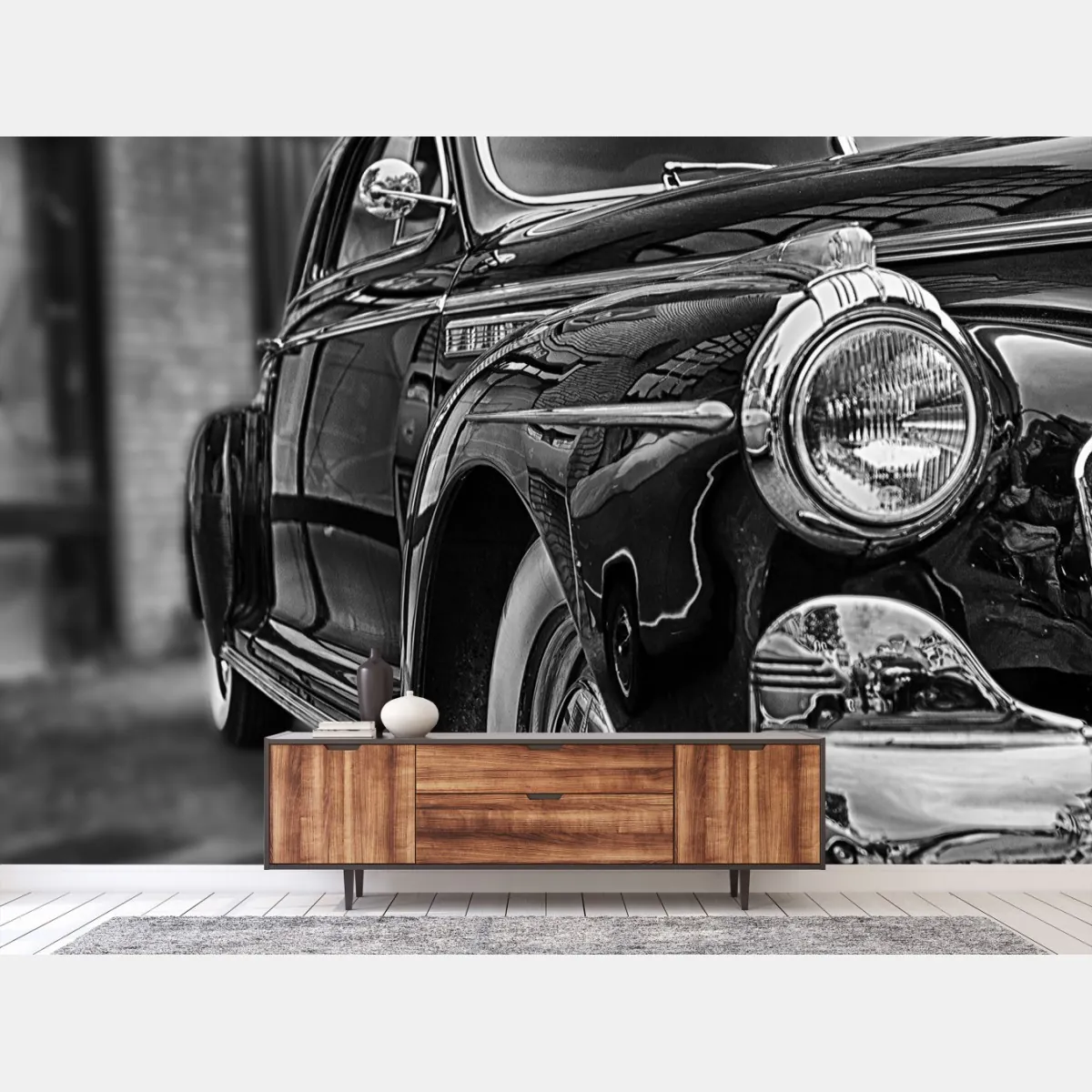 Fototapeta zabytkowy klasyczny samochód na brukowanej ulicy – Wallissimo® Fototapeta zabytkowy klasyczny samochód na brukowanej ulicy – Wallissimo®