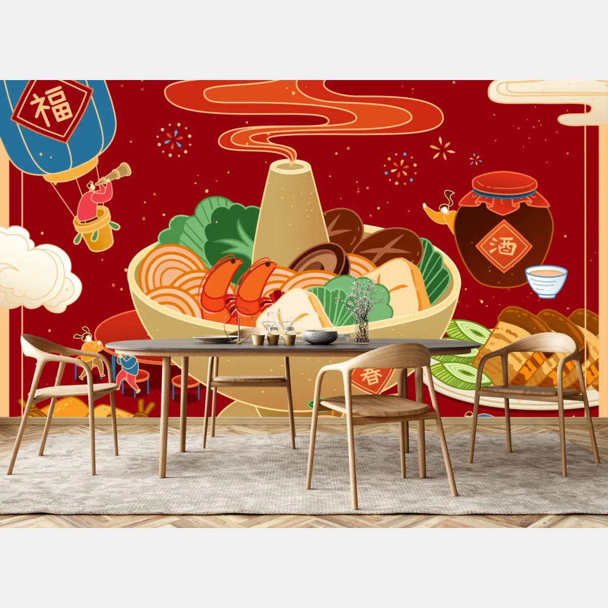 Fototapeta ilustracja kolacji z okazji Chińskiego Nowego Roku – Wallissimo® Fototapeta ilustracja kolacji z okazji Chińskiego Nowego Roku – Wallissimo®