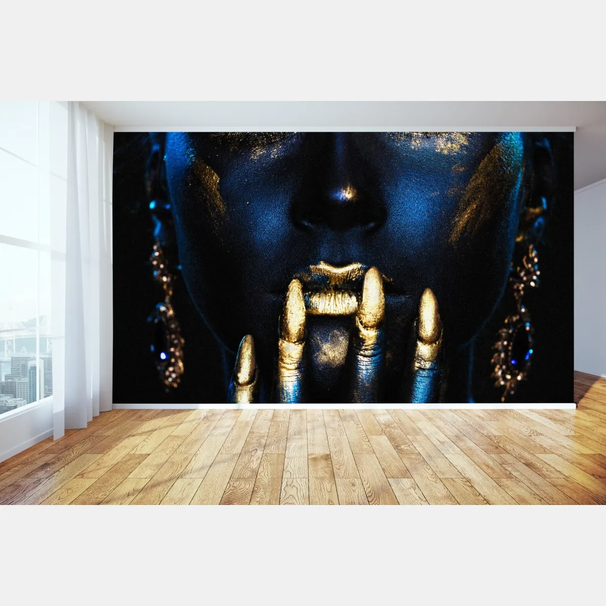 Fototapeta mistyczny portret w złocie i błękicie – Wallissimo® Fototapeta mistyczny portret w złocie i błękicie – Wallissimo®