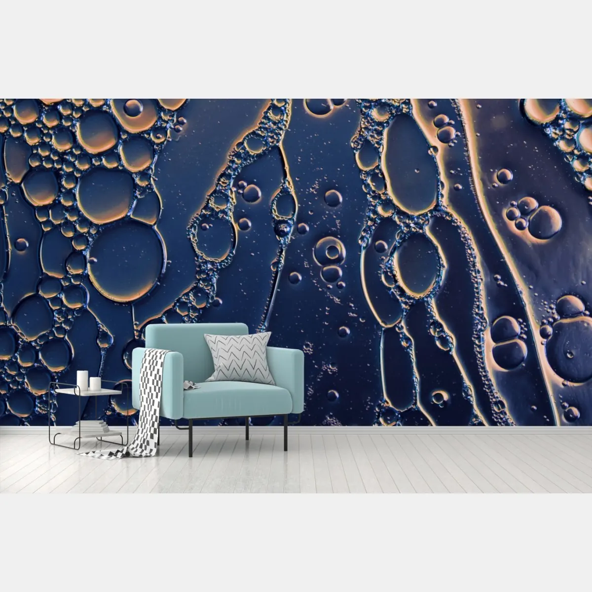 Fototapeta niebiesko-złote abstrakcyjne bąbelki – Wallissimo® Fototapeta niebiesko-złote abstrakcyjne bąbelki – Wallissimo®