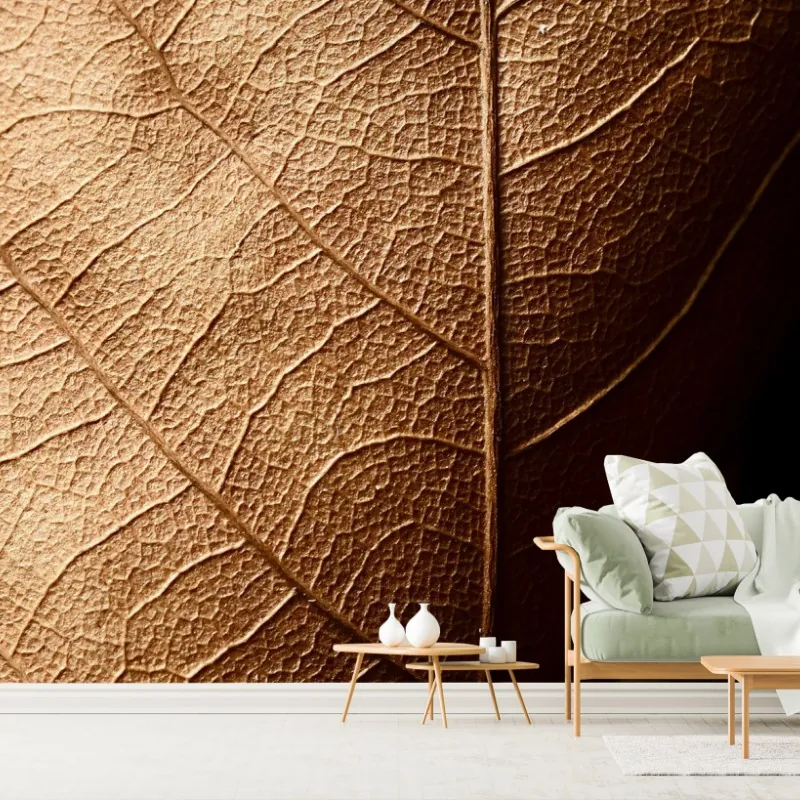 Wall mural textured dried leaf close-up