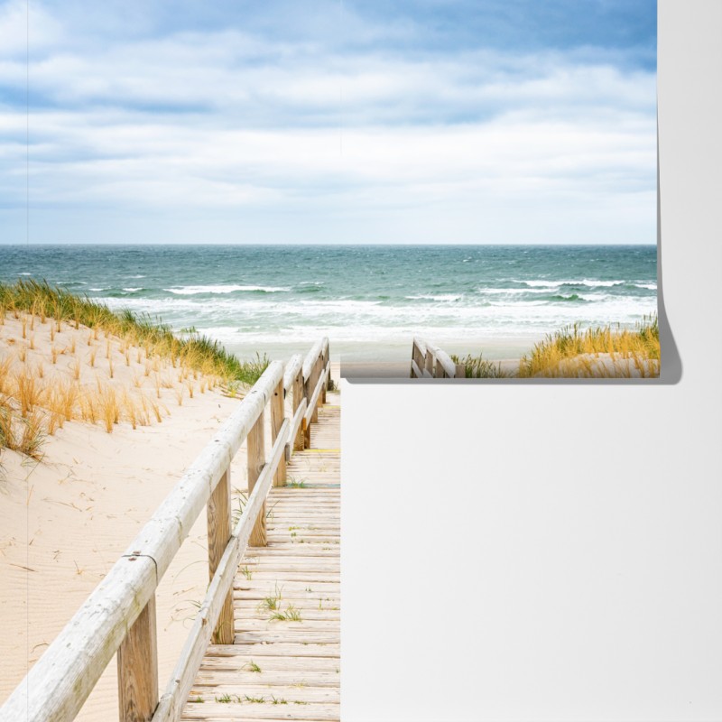 Fototapeta drewniany pomost prowadzący na plażę, Sylt – Wallissimo® Fototapeta drewniany pomost prowadzący na plażę, Sylt – Wallissimo®