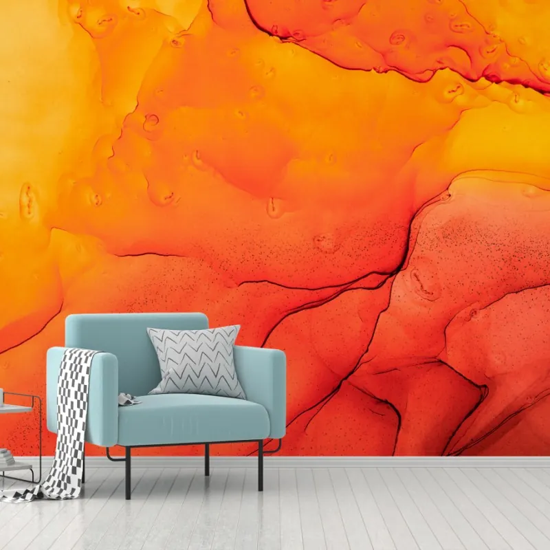 Wall mural vibrant orange alcohol ink abstract