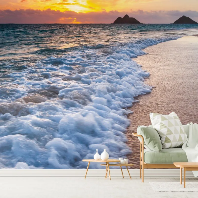 Wall mural serene sunrise over ocean shore