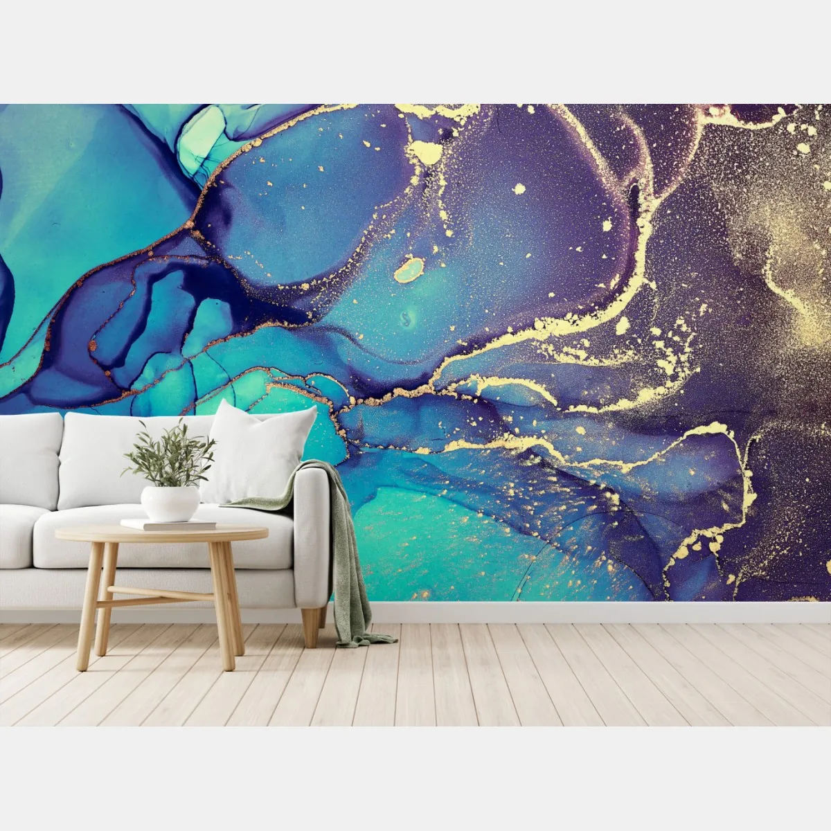 Fototapeta turkusowo-złota płynna marmurkowa abstrakcja – Wallissimo® Fototapeta turkusowo-złota płynna marmurkowa abstrakcja – Wallissimo®
