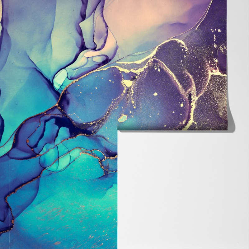 Fototapeta turkusowo-złota płynna marmurkowa abstrakcja – Wallissimo® Fototapeta turkusowo-złota płynna marmurkowa abstrakcja – Wallissimo®