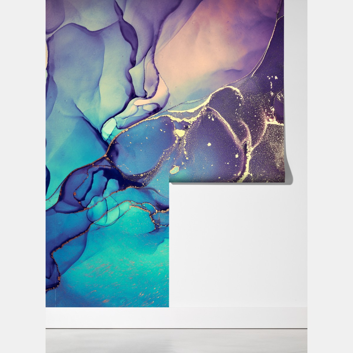 Fototapeta turkusowo-złota płynna marmurkowa abstrakcja – Wallissimo® Fototapeta turkusowo-złota płynna marmurkowa abstrakcja – Wallissimo®