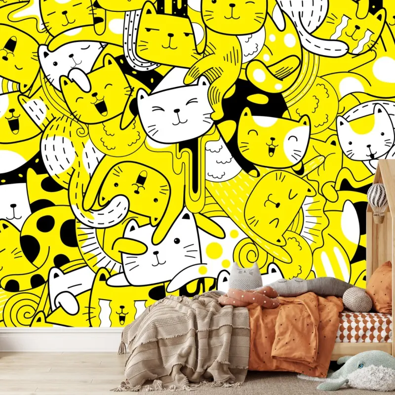 Wall mural playful yellow cat collage