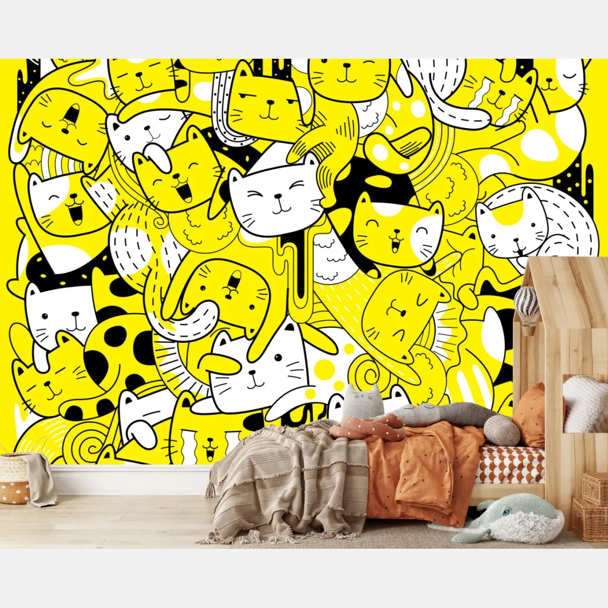Fototapeta zabawna żółta mozaika kotów – Wallissimo® Fototapeta zabawna żółta mozaika kotów – Wallissimo®