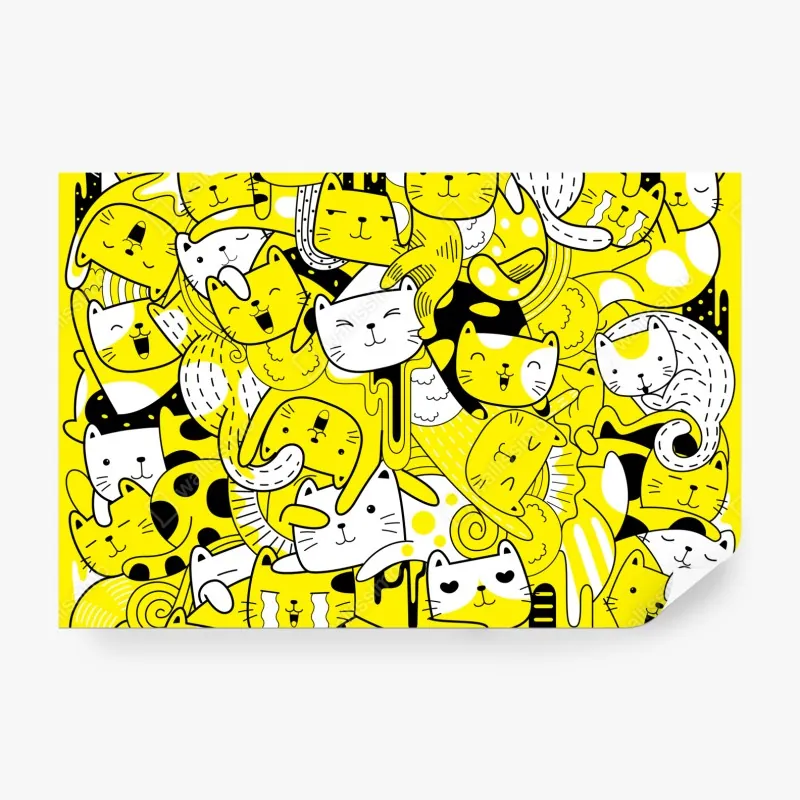 Wall mural playful yellow cat collage