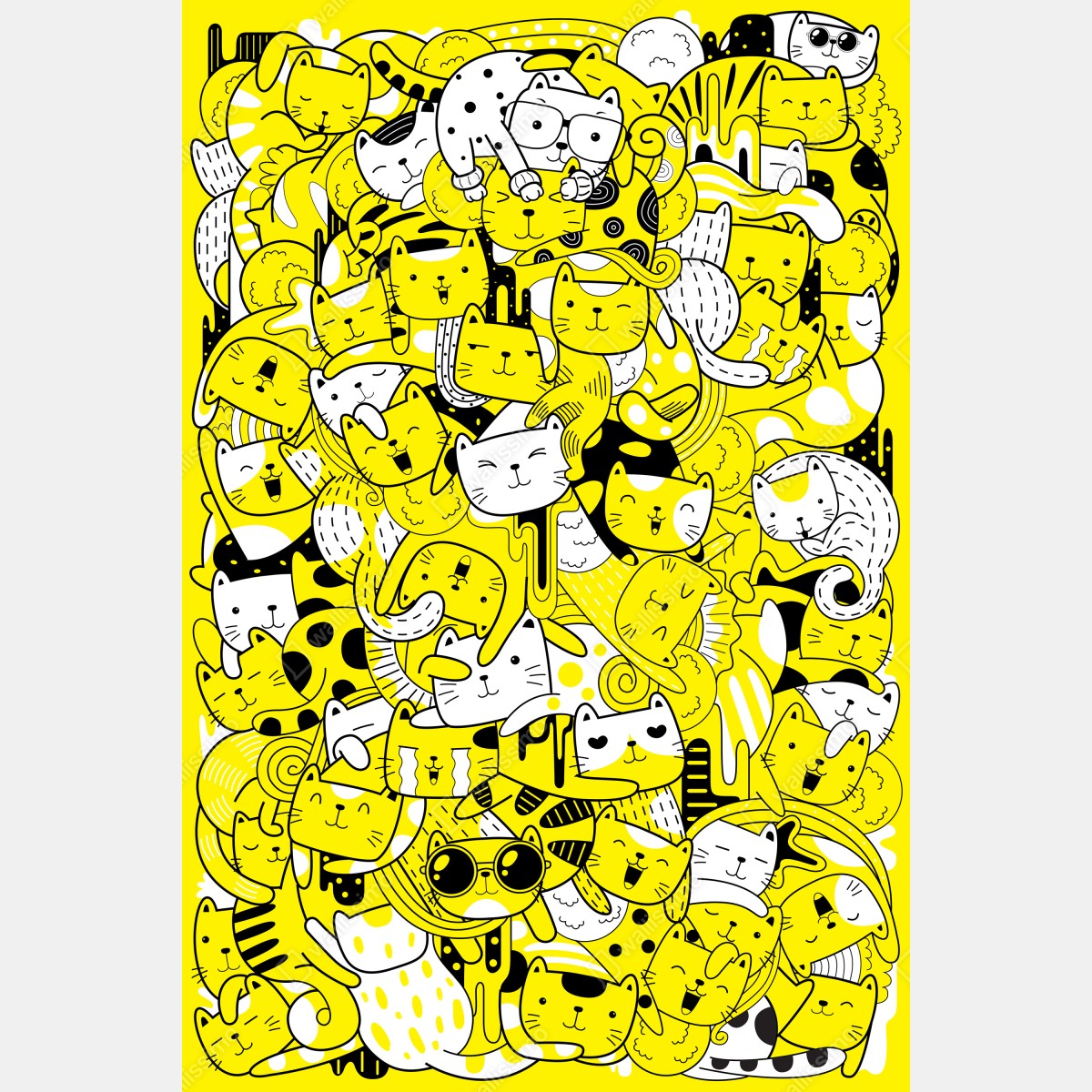 Fototapeta zabawna żółta mozaika kotów – Wallissimo® Fototapeta zabawna żółta mozaika kotów – Wallissimo®