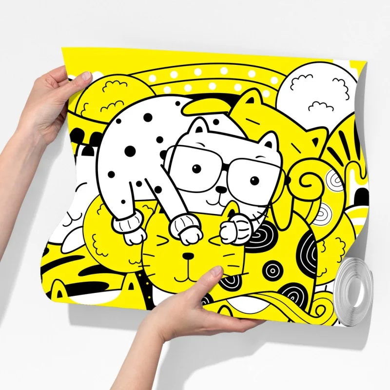 Fototapeta zabawna żółta mozaika kotów – Wallissimo® Fototapeta zabawna żółta mozaika kotów – Wallissimo®