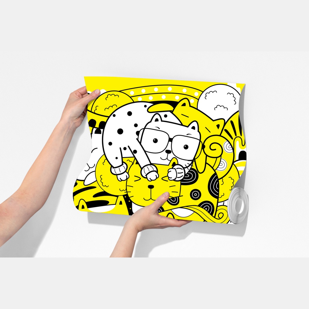 Fototapeta zabawna żółta mozaika kotów – Wallissimo® Fototapeta zabawna żółta mozaika kotów – Wallissimo®