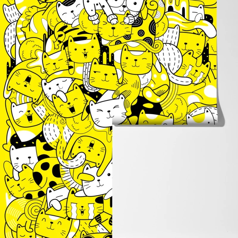 Fototapeta zabawna żółta mozaika kotów – Wallissimo® Fototapeta zabawna żółta mozaika kotów – Wallissimo®
