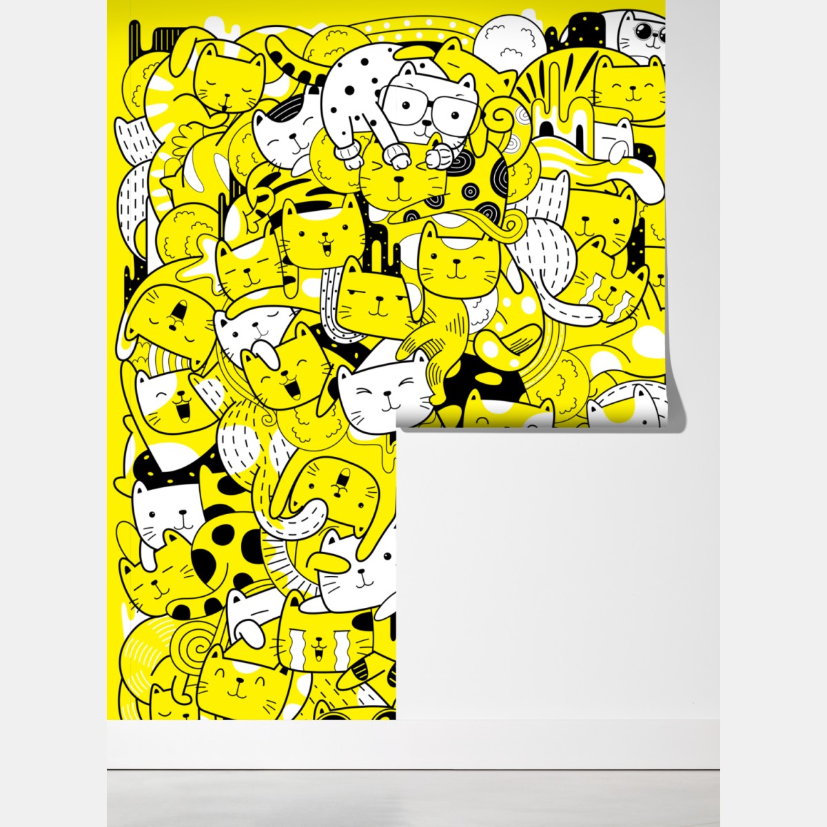 Fototapeta zabawna żółta mozaika kotów – Wallissimo® Fototapeta zabawna żółta mozaika kotów – Wallissimo®