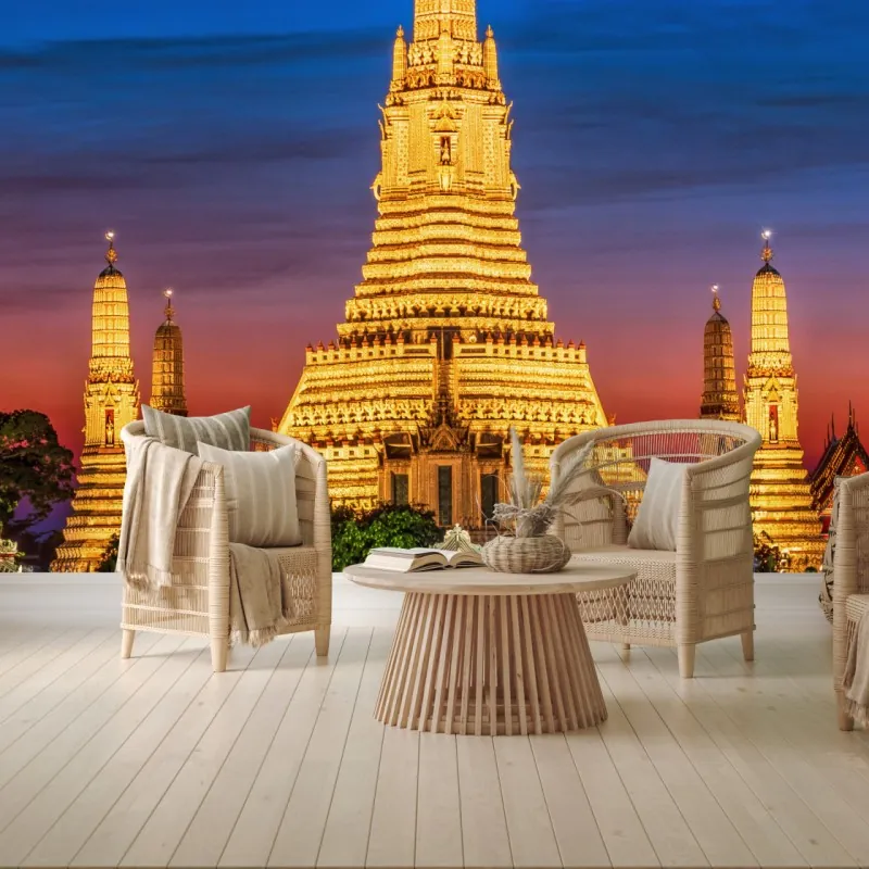 Wall mural golden Wat Arun at dusk