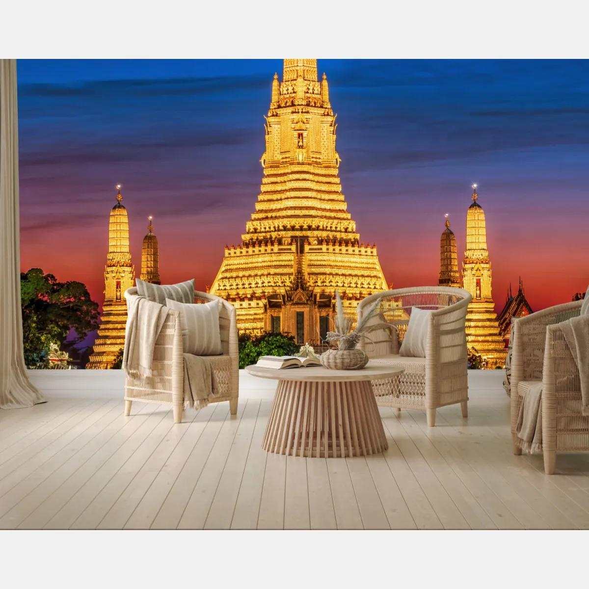 Fototapeta złote Wat Arun o zmierzchu – Wallissimo® Fototapeta złote Wat Arun o zmierzchu – Wallissimo®