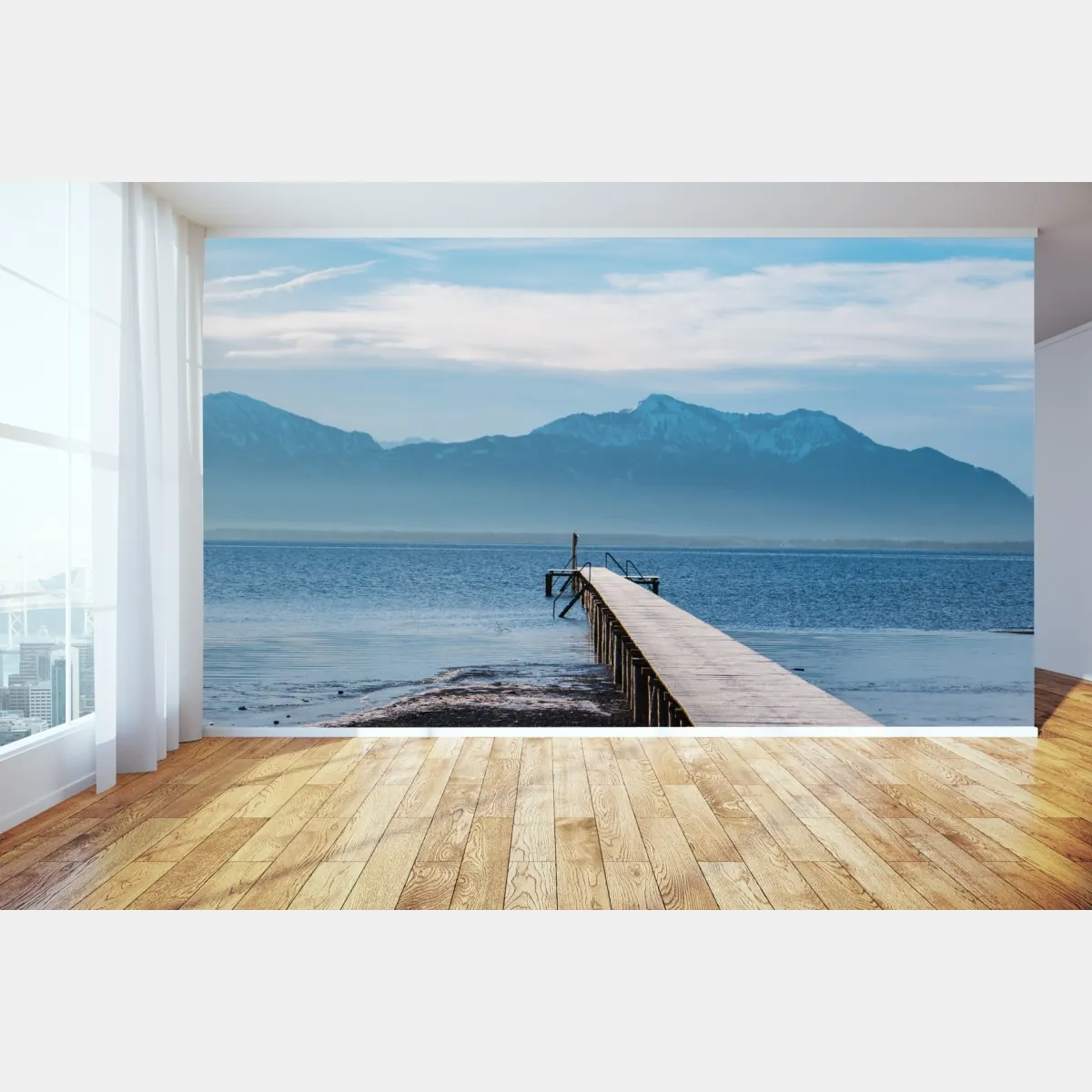 Fototapeta mglisty pomost nad jeziorem o świcie – Wallissimo® Fototapeta mglisty pomost nad jeziorem o świcie – Wallissimo®