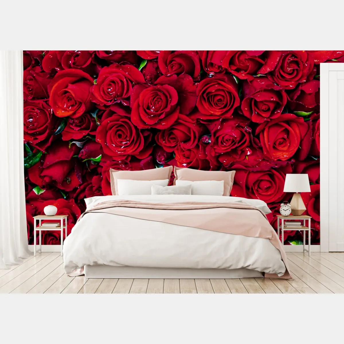 Fototapeta gęsta ściana czerwonych róż – Wallissimo® Fototapeta gęsta ściana czerwonych róż – Wallissimo®