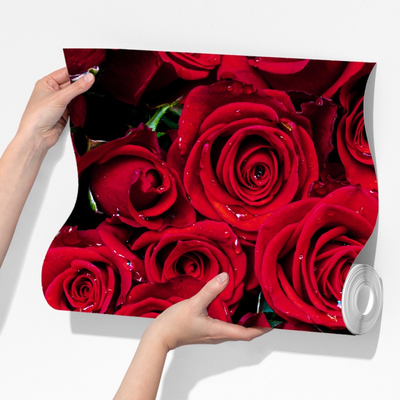 Fototapeta gęsta ściana czerwonych róż – Wallissimo® Fototapeta gęsta ściana czerwonych róż – Wallissimo®