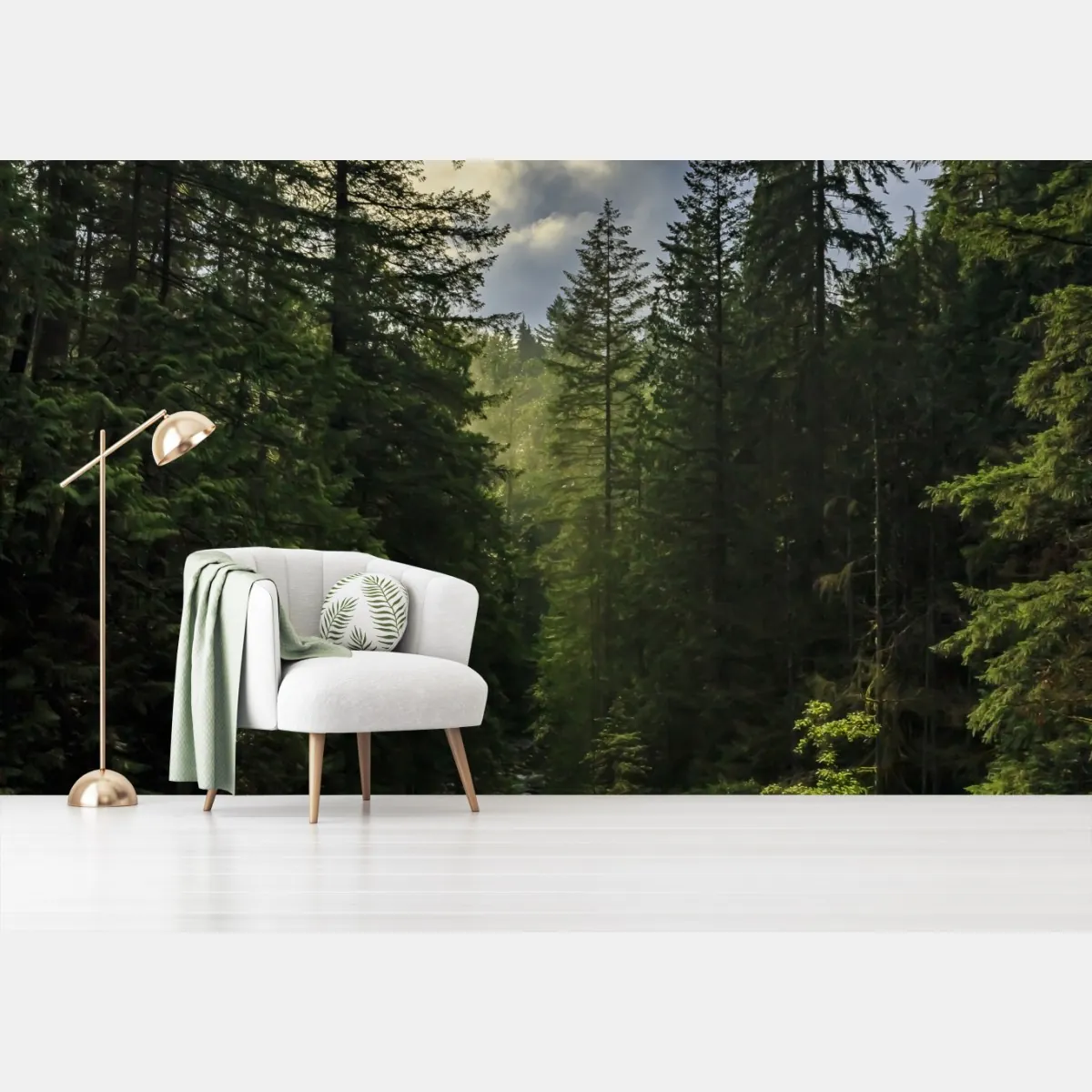 Fototapeta mglisty iglasty las z wodospadem – Wallissimo® Fototapeta mglisty iglasty las z wodospadem – Wallissimo®