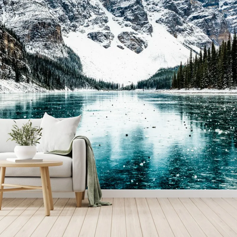 Wall mural icy turquoise lake reflection