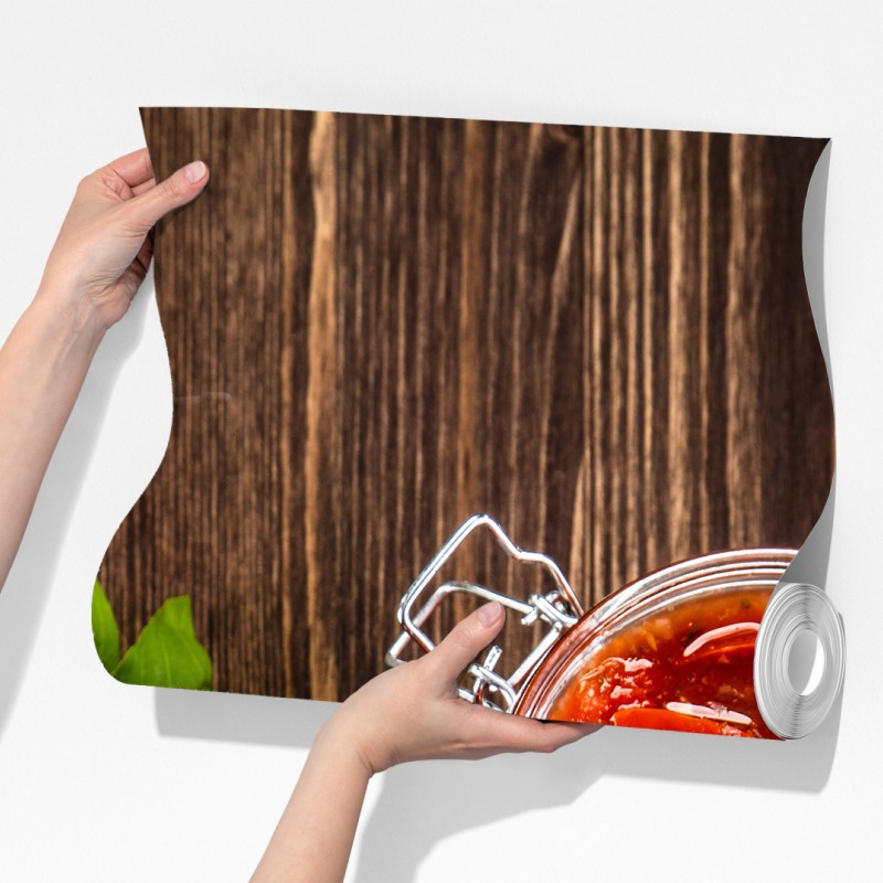 Fototapeta świeże pomidory i domowy sos – Wallissimo® Fototapeta świeże pomidory i domowy sos – Wallissimo®