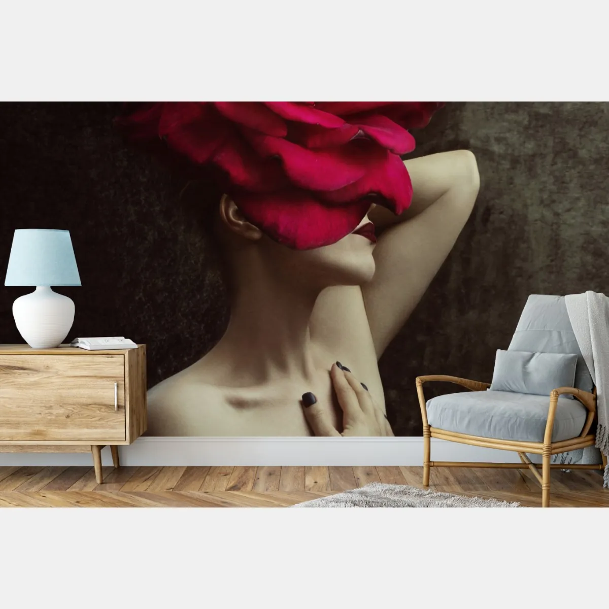 Fototapeta kobieta z głową z róży surrealistyczny portret – Wallissimo® Fototapeta kobieta z głową z róży surrealistyczny portret – Wallissimo®