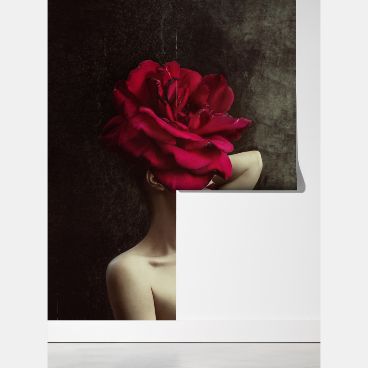 Fototapeta kobieta z głową z róży surrealistyczny portret – Wallissimo® Fototapeta kobieta z głową z róży surrealistyczny portret – Wallissimo®