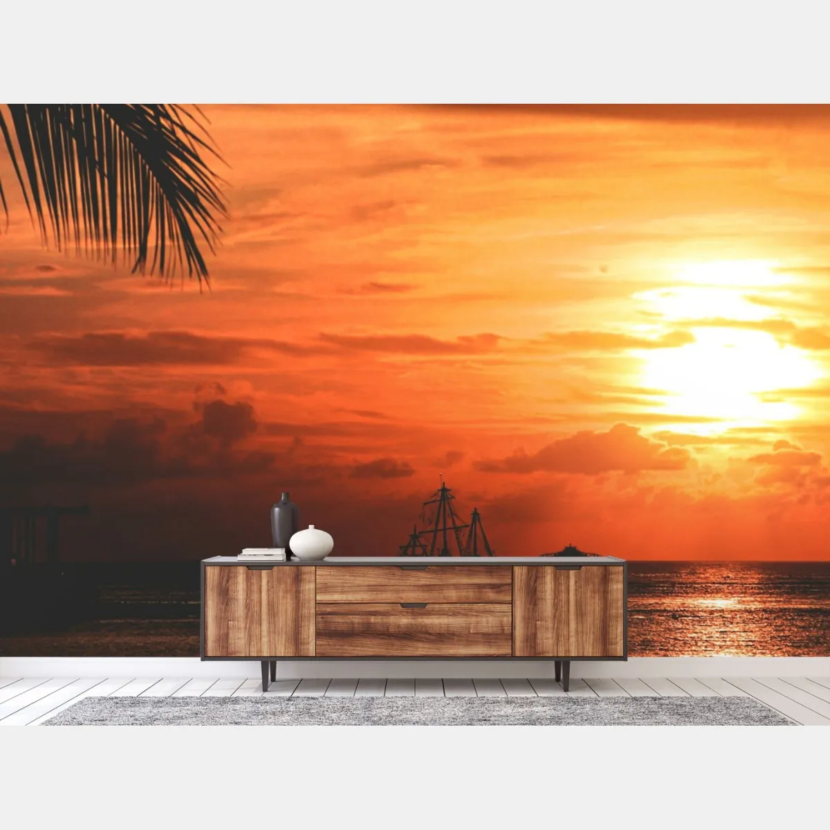 Fototapeta tropikalny zachód słońca nad morzem – Wallissimo® Fototapeta tropikalny zachód słońca nad morzem – Wallissimo®