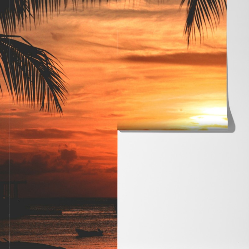 Fototapeta tropikalny zachód słońca nad morzem – Wallissimo® Fototapeta tropikalny zachód słońca nad morzem – Wallissimo®