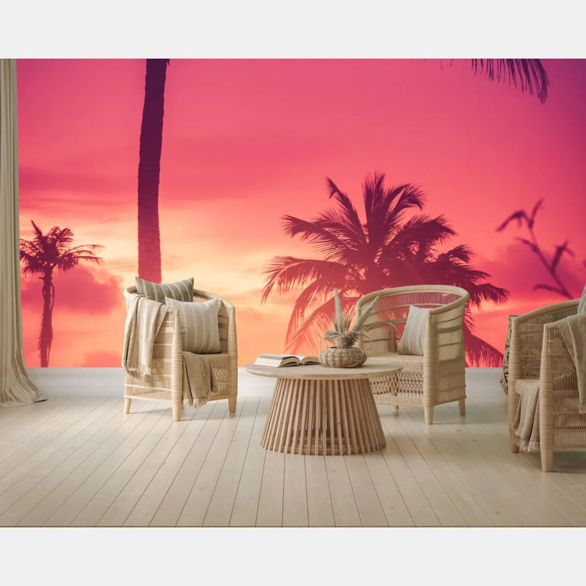 Fototapeta tropikalny zachód słońca z palmami – Wallissimo® Fototapeta tropikalny zachód słońca z palmami – Wallissimo®