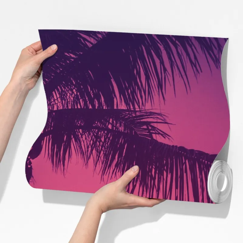 Fototapeta tropikalny zachód słońca z palmami – Wallissimo® Fototapeta tropikalny zachód słońca z palmami – Wallissimo®