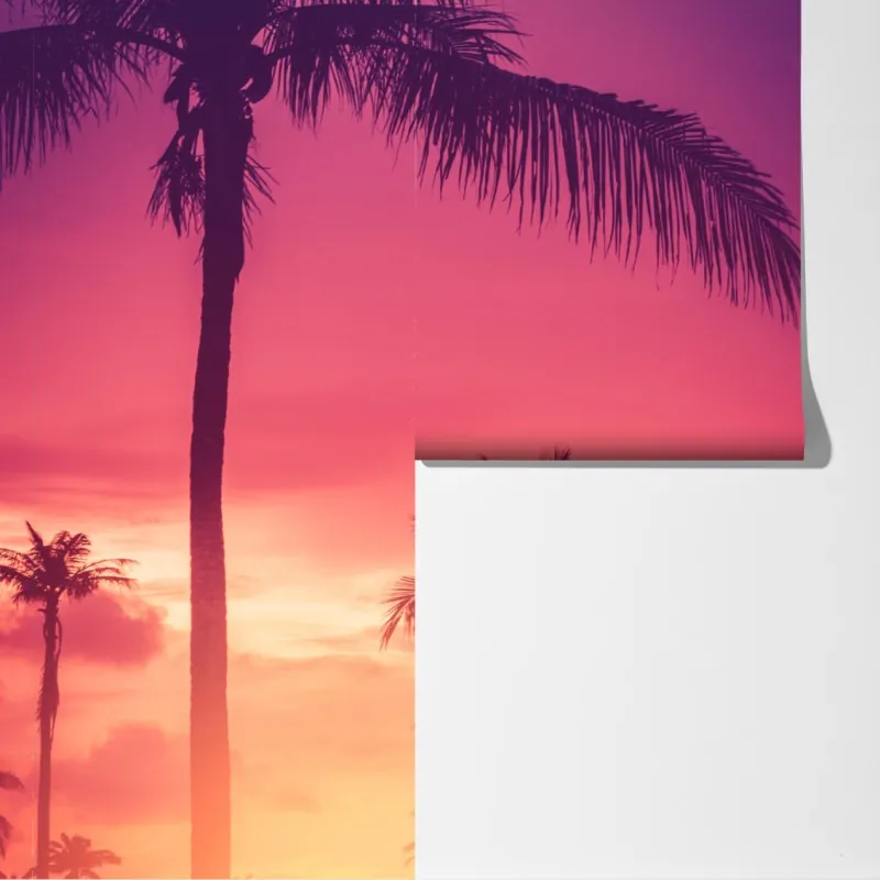 Fototapeta tropikalny zachód słońca z palmami – Wallissimo® Fototapeta tropikalny zachód słońca z palmami – Wallissimo®