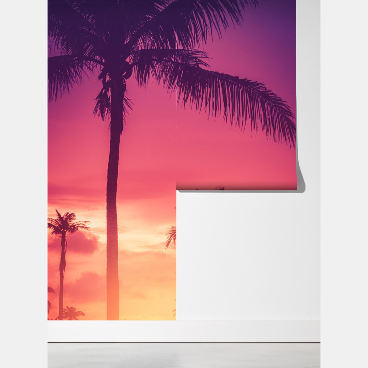 Fototapeta tropikalny zachód słońca z palmami – Wallissimo® Fototapeta tropikalny zachód słońca z palmami – Wallissimo®