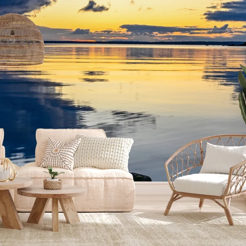 Wall mural serene coastal sunset reflection