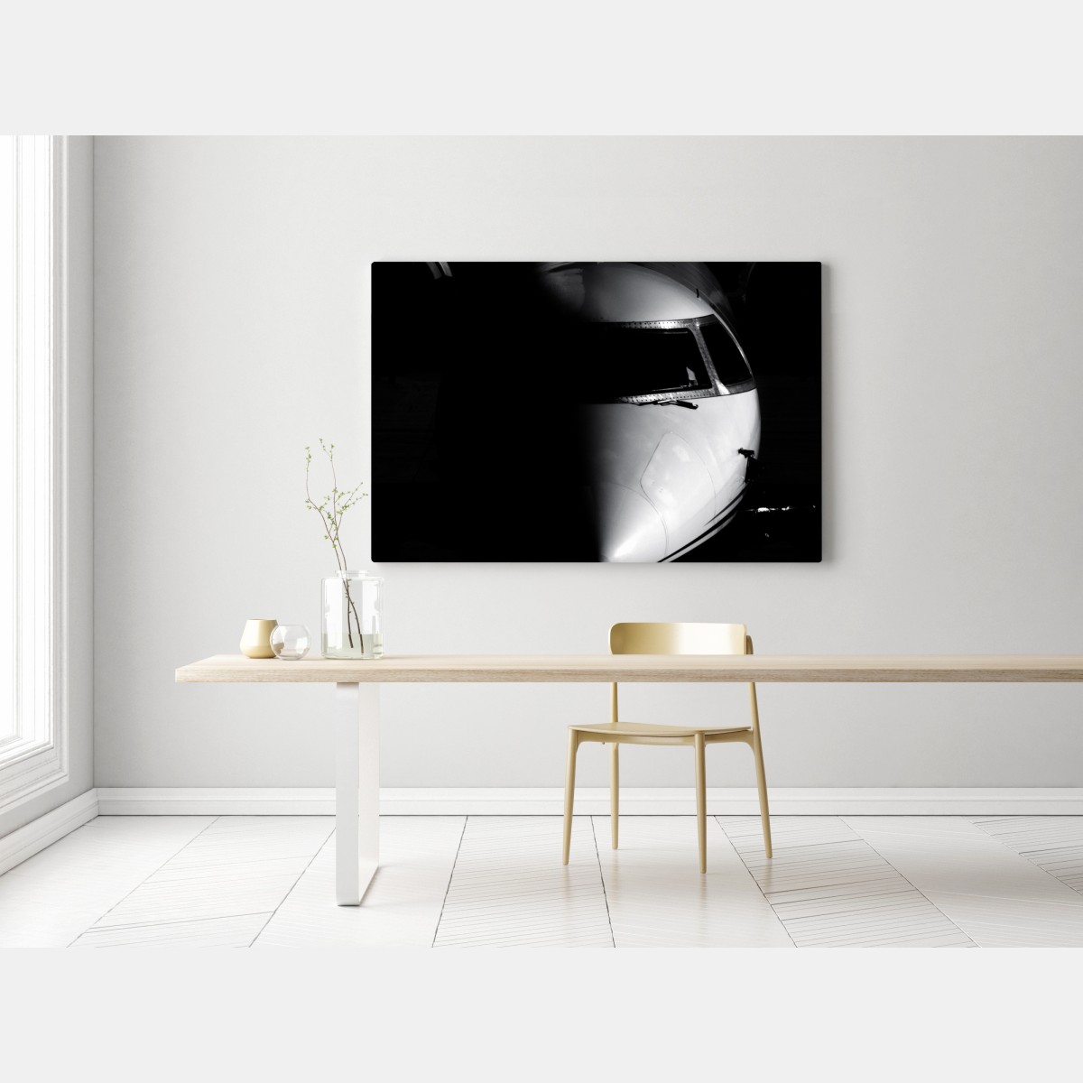 Obraz na płótnie monochromatyczny portret nosa odrzutowca – Wallissimo® Obraz na płótnie monochromatyczny portret nosa odrzutowca – Wallissimo®