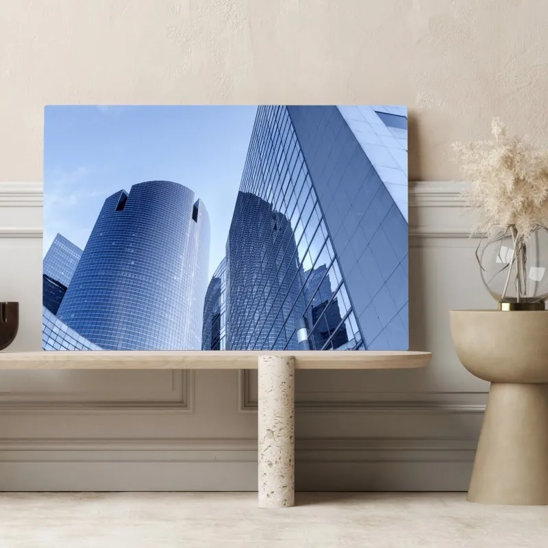 Obraz na płótnie nowoczesna niebieska panorama miejska – Wallissimo® Obraz na płótnie nowoczesna niebieska panorama miejska – Wallissimo®