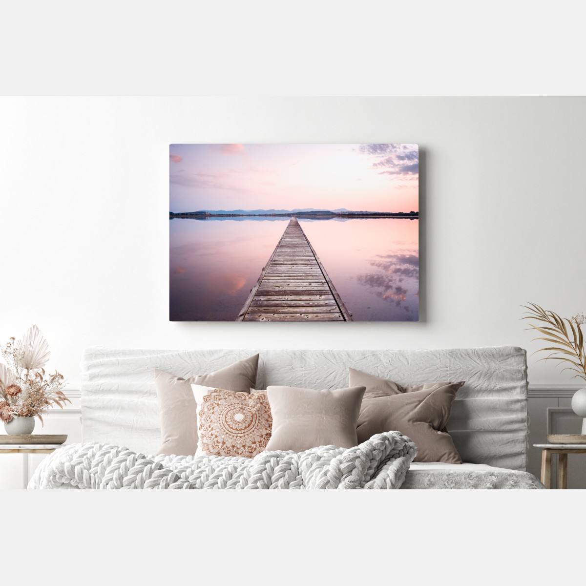 Obraz na płótnie pomost prowadzący w stronę horyzontu o zachodzie słońca – Wallissimo® Obraz na płótnie pomost prowadzący w stronę horyzontu o zachodzie słońca – Wallissimo®
