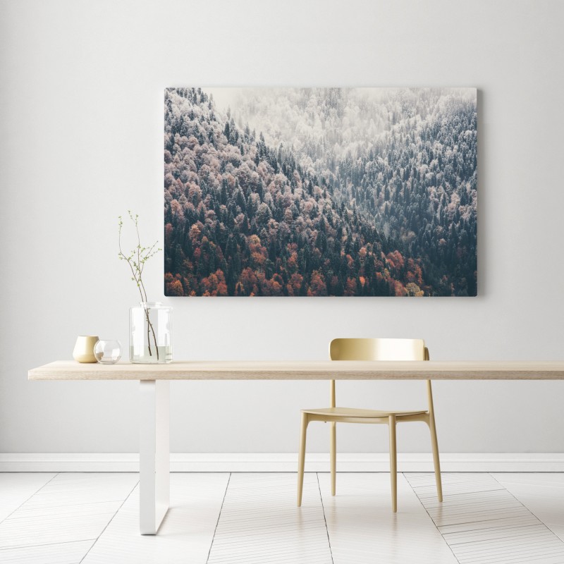 Obraz na płótnie jesienna mgła nad górskim lasem – Wallissimo® Obraz na płótnie jesienna mgła nad górskim lasem – Wallissimo®